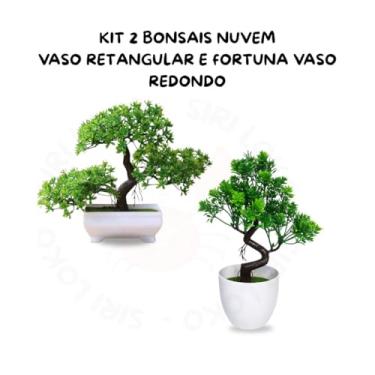 Imagem de Genérico, Kit 2 Bonsais Artificiais Nuvem Vaso Retangular Fortuna Vaso Redondo – Natureza Sofisticada