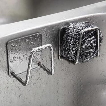 Imagem de Suporte de esponja de aço inoxidável com adesivo – Organizador de pia compacto (aprox. 2,36 × 2,36 × 2,91 cm)