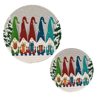 Imagem de Wassud Conjunto de trivet gnomos coloridos para pratos quentes, suportes redondos de panela, almofadas quentes de algodão, porta-copos resistentes ao calor para decoração de cozinha, bancada, 2 peças