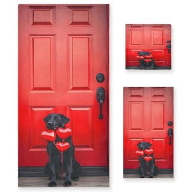 Imagem de xigua Conjunto de toalhas de banheiro de cachorro labrador preto absorvente macio toalha de banho de 3 peças toalha de mão toalhas decorativas para banheiro, academia, hotel, praia, piscina