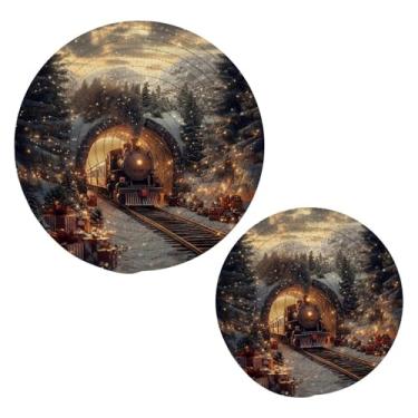 Imagem de Wassud Conjunto de trivet de Natal para pratos quentes, suportes redondos de algodão, almofadas quentes, porta-copos elegantes, decoração de cozinha e acessórios, 2 peças