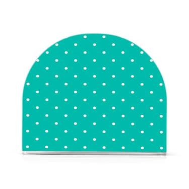 Imagem de xigua Bolinhas brancas com fundo azul-petróleo suporte de guardanapo acrílico, porta-guardanapos para mesas cozinha restaurante decoração de casa, suporte decorativo moderno para guardanapos de