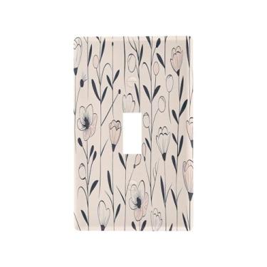 Imagem de Wassud Flores desenhadas à mão simples interruptor de luz placa decorativa capa de tomada placa de parede para tomadas elétricas interruptor único 4,53 x 2,76 polegadas
