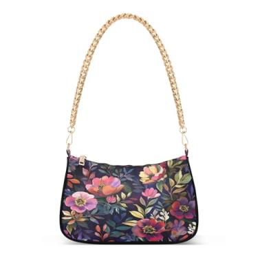 Imagem de CEBUGI Bolsas transversais femininas bolsa de ombro aquarela floral bolsa clutch elegante com alça de corrente