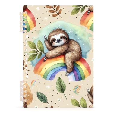 Imagem de Burbuja Caderno de preguiça sentado no arco-íris, papel pautado universitário A5 com 60 folhas, caderno de anotações para diário, escritório, 1 pacote