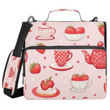 Imagem de STAYTOP Fichários de 3 anéis com zíper com alça de ombro, organizador de fichário de 3,8 cm, pasta expansível resistente à água com vários bolsos para escola e escritório - deliciosos bolos e bule de