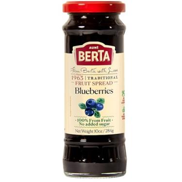 Imagem de Geleia Doce de Fruta Israelense Mirtilo (Blueberry) Sem Açúcar Adicionado AUNT BERTA 284g 100% FRUTA - Com pedaços inteiros de fruta