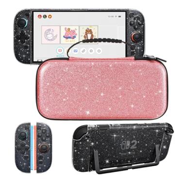 Imagem de DLseego Estojo de transporte de armazenamento para Nintendo Switch 2 conjunto de acessórios, 10 compartimentos para cartão de jogo, 1 capa de silicone macio, 4 pegadores de polegar de pata de gato