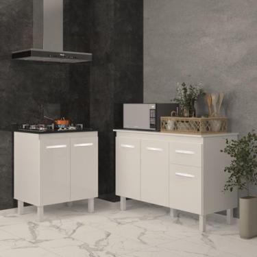 Imagem de Balcão Para Cooktop 4 Bocas Fran Branco e Armário Aline 118 cm Cozinha