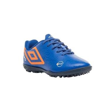 Imagem de Chuteira Society Umbro Orbit Infantil, Azul, Laranja, 31