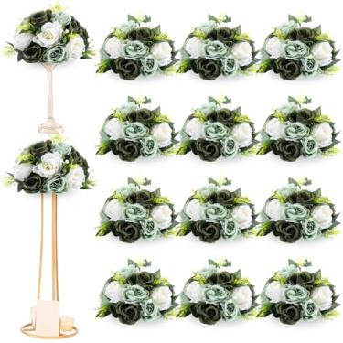 Imagem de Hotop 24 peças de bolas de flores para casamento rosa centro de mesa de seda bolas de beijo arranjo de hortênsia artificial buquê floral rosa sintética decoração floral (verde floresta)