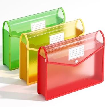 Imagem de Pacote com 3 pastas de arquivo expansíveis de plástico, envelopes transparentes com fecho de pressão, sem divisórias, grande capacidade, suporte organizador de pasta de arquivo preto, contas e