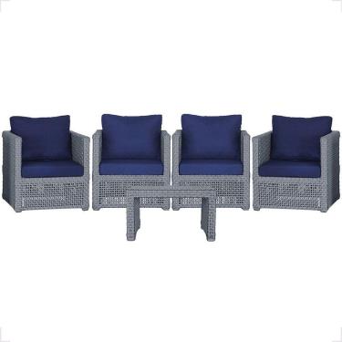 Imagem de Mesa E 4 Poltronas Madri Corda Náutica Estofado 10 Trama Prata