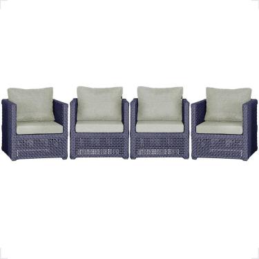 Imagem de 4 Poltronas Madri Alumínio Corda Náutica Estofado 3 Trama Azul