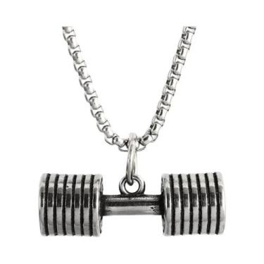 Imagem de Colar De Pingente De Halteres De Aço Titânio Unissex Punk Fitness Joia