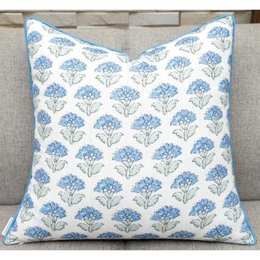 Imagem de Rudransha Tahira Fronha decorativa decorativa com detalhes quadrados - Capa de almofada para sofá, cadeira de balanço e sofá - Capa deslizante de designer para sala de estar - 50 x 50 cm