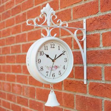 Imagem de Relógio Dupla Face Floral Parede Estação De Trem Sino Branco