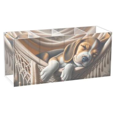 Imagem de TSENQUE Porta-lápis personalizado de desenho animado fofo para mesa fofo cachorro Beagle Art Caddy acrílico organizador de copos de lápis