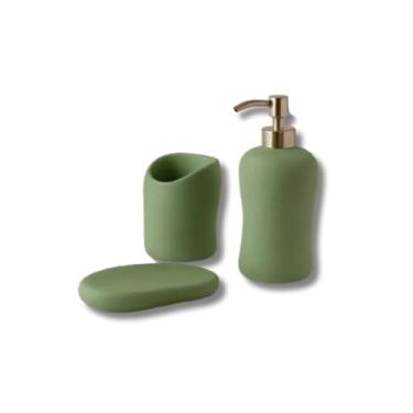 Imagem de Kit Banheiro Completo Verde Porta Sabonete Líquido Saboneteira e Porta Escovas Organização e Praticidade