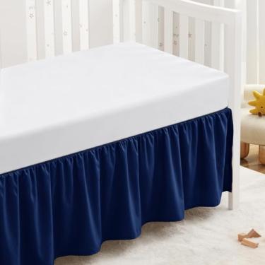 Imagem de SiinvdaBZX Saia de berço azul marinho com babados, microfibra para cama de berço 132 x 71 cm com queda de 35,5 cm, cobertura total durável, adequada para bebês meninos e meninas, berço padrão