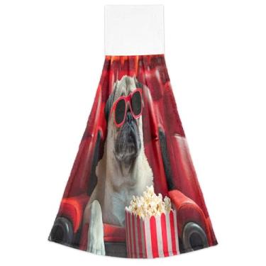 Imagem de Toalhas de mão de primavera com laços para pendurar cachorro pug toalhas de gravata de forno engraçadas conjunto de 2, toalhas de cozinha e casa fofas ultra absorventes, 46 x 35 cm