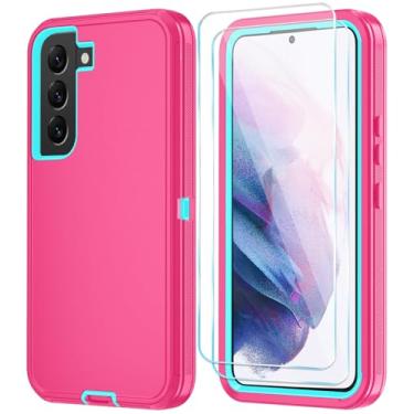Imagem de ONOLA Capa de telefone para Samsung Galaxy S21 com protetor de tela HD, resistente, à prova de choque e à prova de quedas, capa de telefone de 3 camadas para Galaxy S21 de 6,2 polegadas, rosa azul