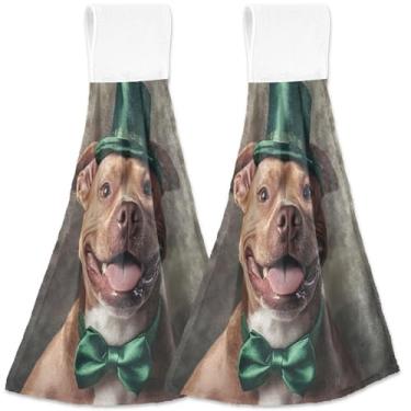 Imagem de TSENQUE Toalhas de mão engraçadas com estampa de cachorro fofo com laços para pendurar conjunto de 2 toalhas de gravata de forno ultra absorventes, conjunto decorativo de toalhas de cozinha