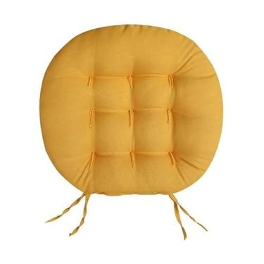Imagem de Almofada Redonda P/Cadeira Sofá Banco Decoração Oxford Futton Futon 40x40cm almofada para cadeira para Cadeira Sofá e Banco com Amarração Assento Decorativo(Mostarda)