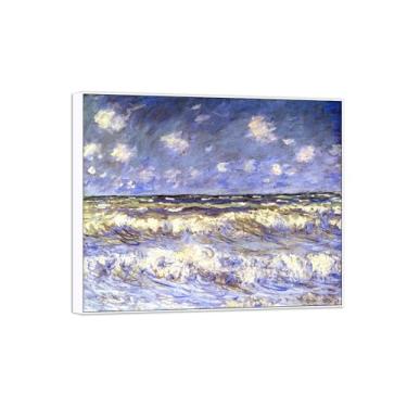 Imagem de Claude Monet Famosas Impressões em tela de parede prontas para pendurar - Quadro de quadro branco do mar tempestuoso para decoração de sala de estar 80 x 95 cm 31 x 37 pol
