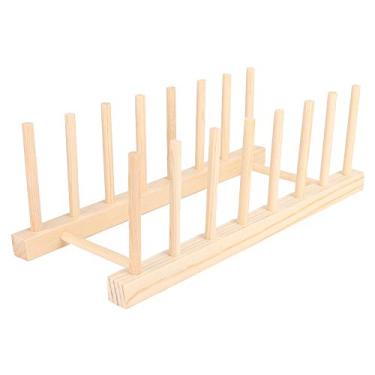 Imagem de GLOGLOW Armazenamento de Cozinha Madeira Natural, Portátil e Leve, Rack de Drenagem para Utensílios de Cozinha, Pratos e Tábuas de Corte Rack de Prato de Madeira de 7 Grades, Nan