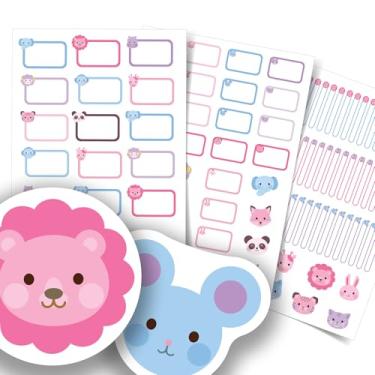 Imagem de Etiqueta Escolar Menina com TAG + Caneta (Safari Rosa, Kit de Etiquetas)