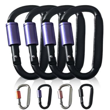 Imagem de Clipe mosquetão, fecho mosquetão em forma de anel D de 7,6 cm com portão de parafuso, gancho de pressão de mola de alumínio para clipe de chaveiro (roxo - 4 peças)
