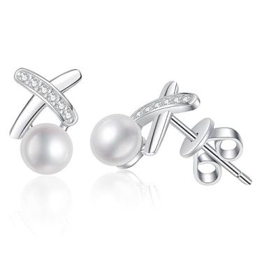 Imagem de Rostisla Brincos de pérola de diamante Moçambique S925 prata pura em forma de X em forma de X