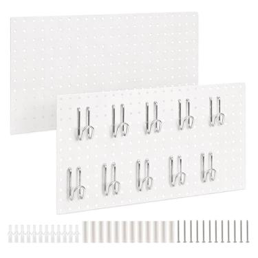 Imagem de DEWEL Peg Board, conjunto de painel organizador de ferramentas de 58,4 cm x 30,5 cm (2 peças brancas)