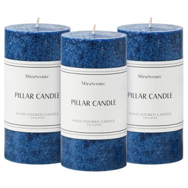 Imagem de Conjunto de 3 velas de pilar azul marinho de 7,6 x 15 cm, velas de pilar sem perfume, velas grandes sem gotejamento e sem fumaça, vela para decoração de casa, mesa de jantar, casamentos, feriados