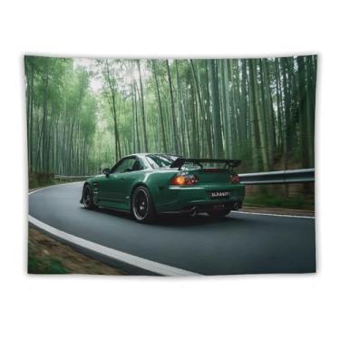 Imagem de HouLaiZhe JDM Tapeçaria de carro verde Jdm S2000 velocidade da selva pendurar na parede quarto decoração de casa tapeçarias estética piquenique decoração de parede arte de parede para dormitório sala