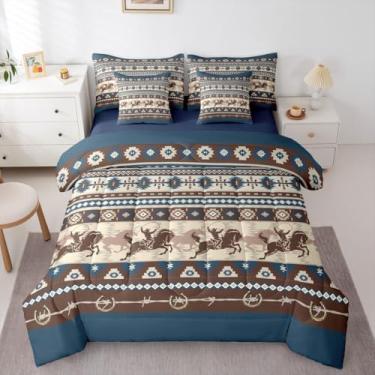 Imagem de Feelyou Conjunto de edredom asteca com 7 peças, Queen, estilo caubói ocidental, para crianças, meninos, meninas, design grunge, respirável, macio e leve de microfibra
