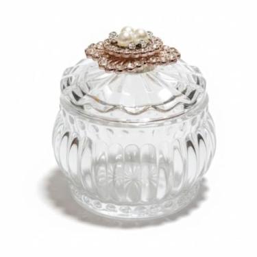 Imagem de Porta-Joias de Vidro Luxo com Pedraria e Pérolas – Brilho Real. (MODELO C)