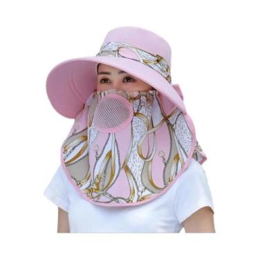 Imagem de Chapéu De Pescador Feminino De Verão Com Aba Larga, Estampa, Proteção 