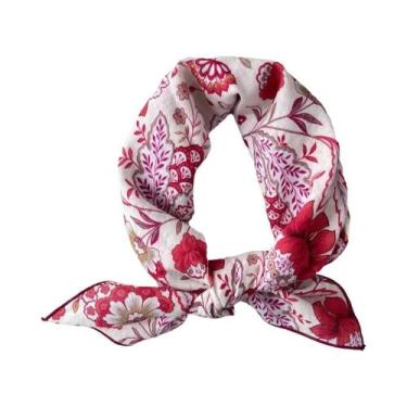 Imagem de Lenço Quadrado Pequeno Feminino De Seda E Algodão Com Estampa Floral R