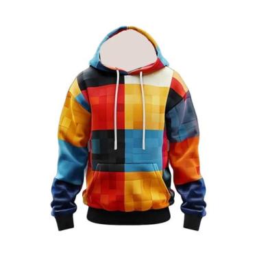 Imagem de Moletom Masculino Oversized Com Estampa Xadrez Y2K, Costura Simulada E