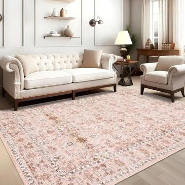Imagem de Tapete vintage 3х5, suporte antiderrapante, lavável, resistente a manchas, supermacio, envelhecido, tapete persa, ideal para áreas de alto tráfego no quarto, sala de estar, cozinha rosa