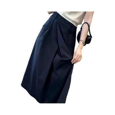 Imagem de Saia Midi plus Size Em a Com Bolso, Cor Sólida, Casual, Para Mulheres 