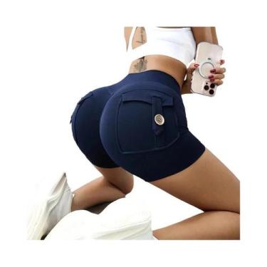 Imagem de Shorts De Yoga De Cintura Alta Para Mulheres Com Bolso, Leggings Com E