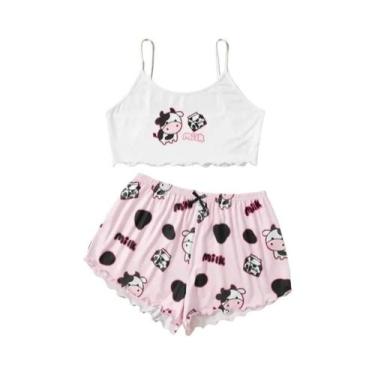 Imagem de Conjunto De Pijamas Sem Mangas Com Estampa De Vaca Para Mulheres, Casu