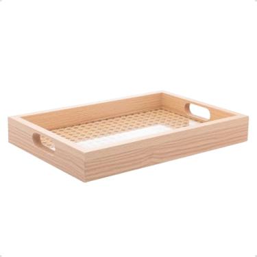 Imagem de Bandeja Multiuso Decorativa Retangular Bambu Treliça com Alça 36cm