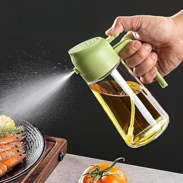 Imagem de Frasco de spray de óleo portátil 2 em 1 e recipiente para azeite de oliva, garrafa de óleo de cozinha de plástico de 470 ml (verde)