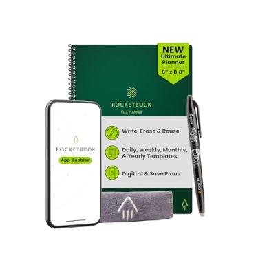 Imagem de Rocketbook Planejador flexível, reutilizável sem data, inteligente, tamanho executivo, 15 x 22 cm, verde – diário, semanal, mensal, calendário anual, tarefas, objetivos, agendamento, produtividade