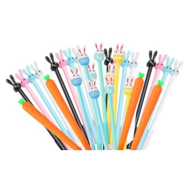 Imagem de Canetas de ovos de cenoura de coelho, 32 peças, canetas de tinta de gel de 0,5 mm, canetas inovadoras de tinta preta para crianças, mulheres, colegas de trabalho, escritório, escola, casa, casamento