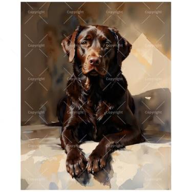Imagem de Kit de pintura animal por números para adultos - Pintura de retrato de cachorro labrador chocolate DIY em tela, conjunto de tinta acrílica, adequado para iniciantes, arte de animais de estimação para